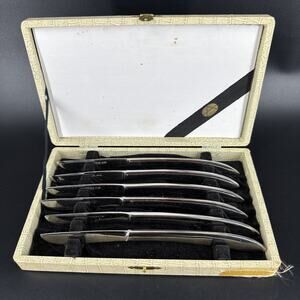 Vintage 1950s Set of Stainless Steel Serrated ARMACK Steak Knives with Box